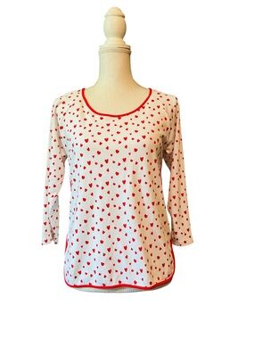 LAKE White Long-Sleeve Pajama Top with Red Heart Print Size Small